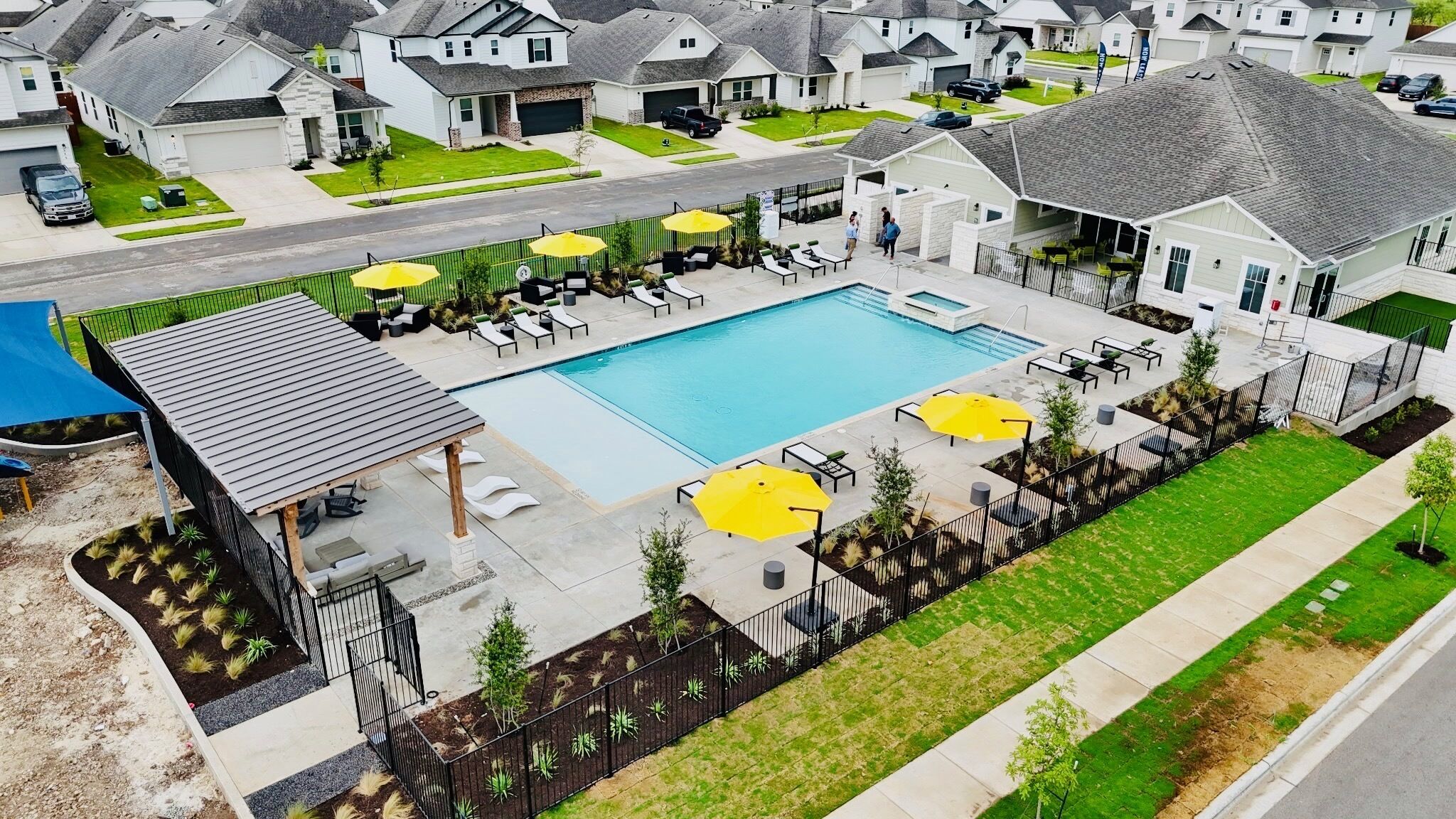 A community pool within a housing development