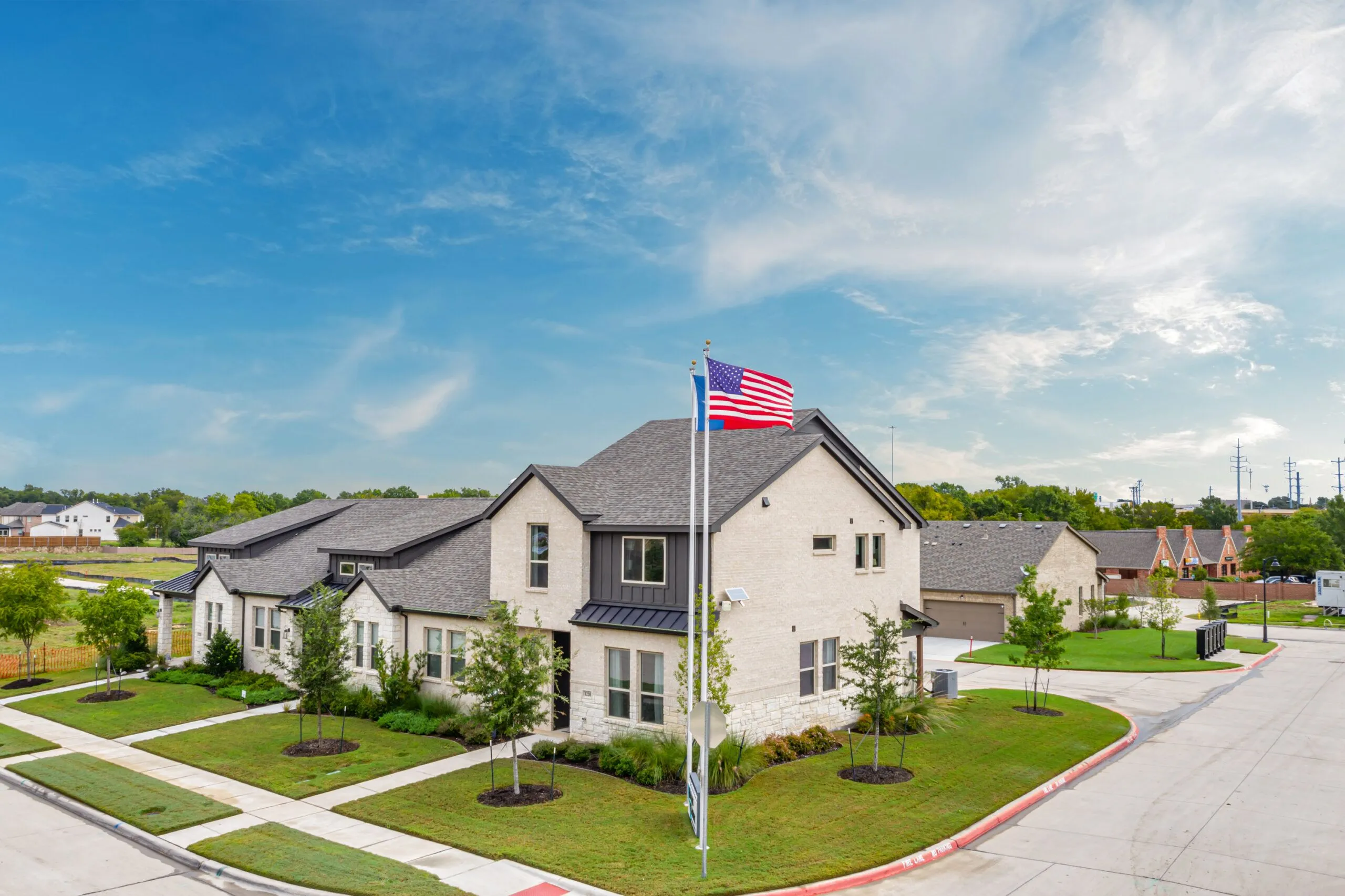 A home with an American flag